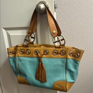 MICHAEL Michael Kors Tan and Blue Tote with Leather Accents